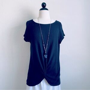 LOFT Ruched Navy Cotton Knit Blouse